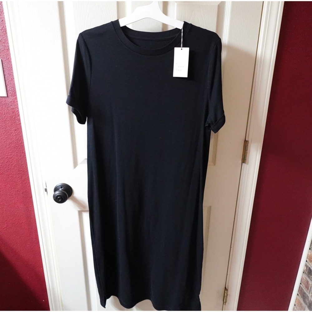 A New Day Womens Black‎ 100% Cotton Short Sleeve T-Shirt Dress Size L NWT